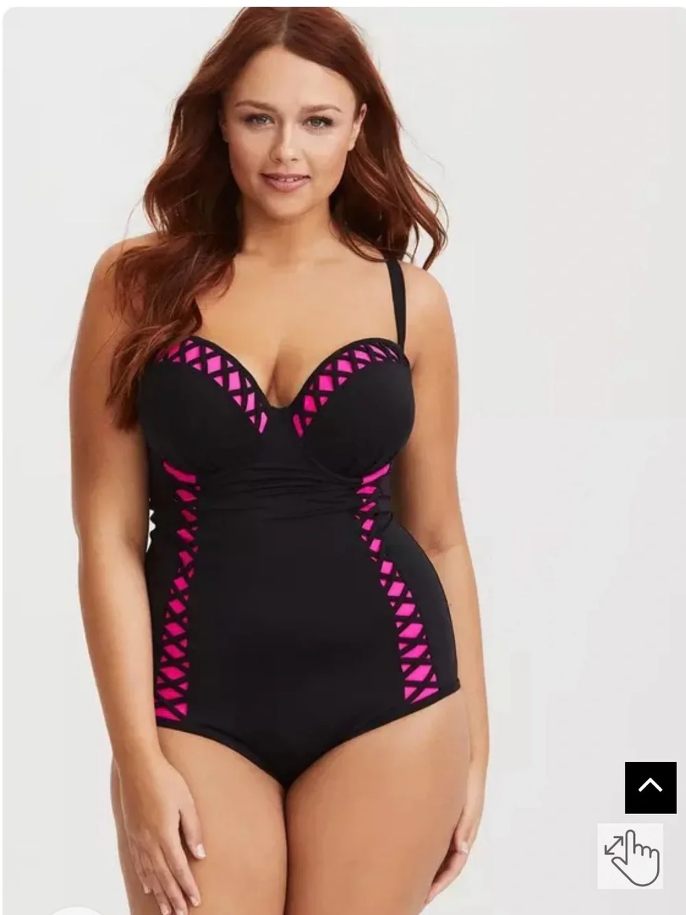 Torrid 3 Black Lattice & Pink Peekaboo Push-Up Demi Swimsuit. Nwot